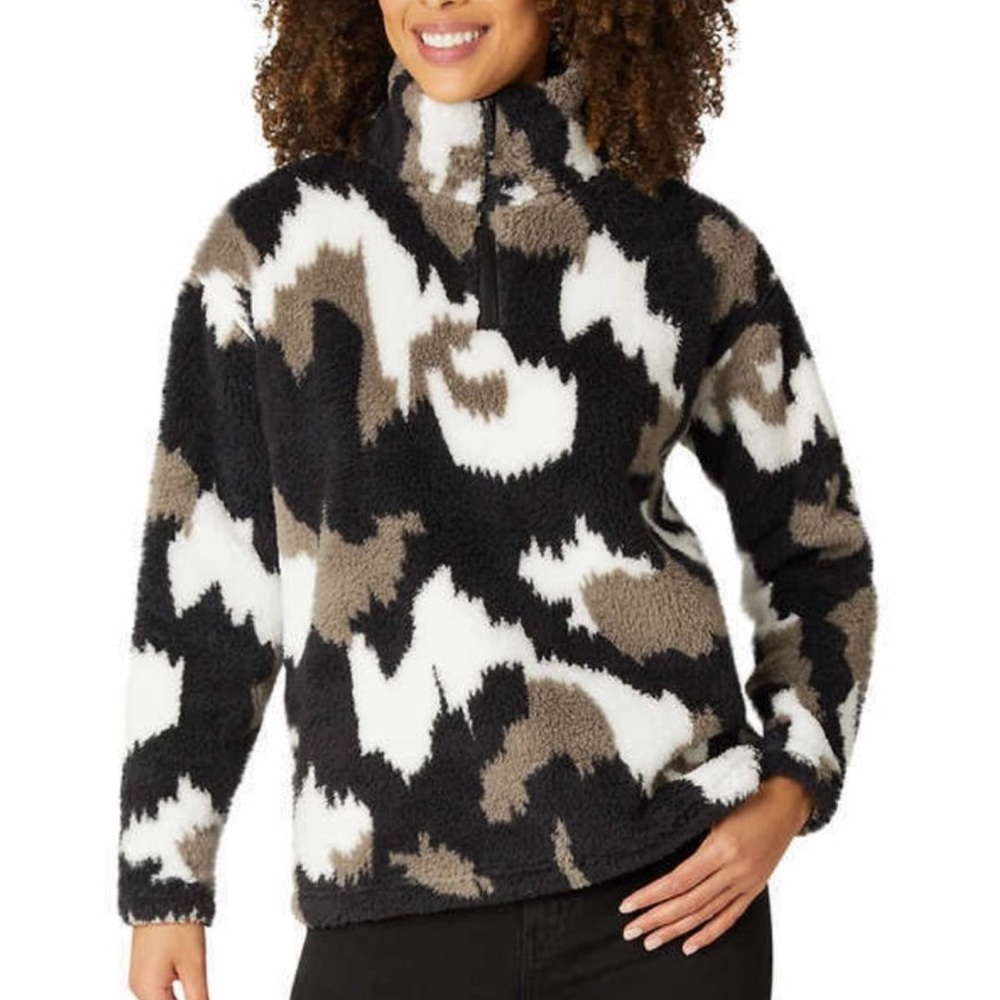 Eddie Bauer Camo Print Plush Sherpa 1/4 Zip Pullover Long Sleeve Small
